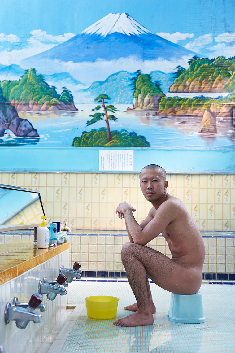 Bather in a traditional sento (public bathhouse), Tokyo, Japan. 