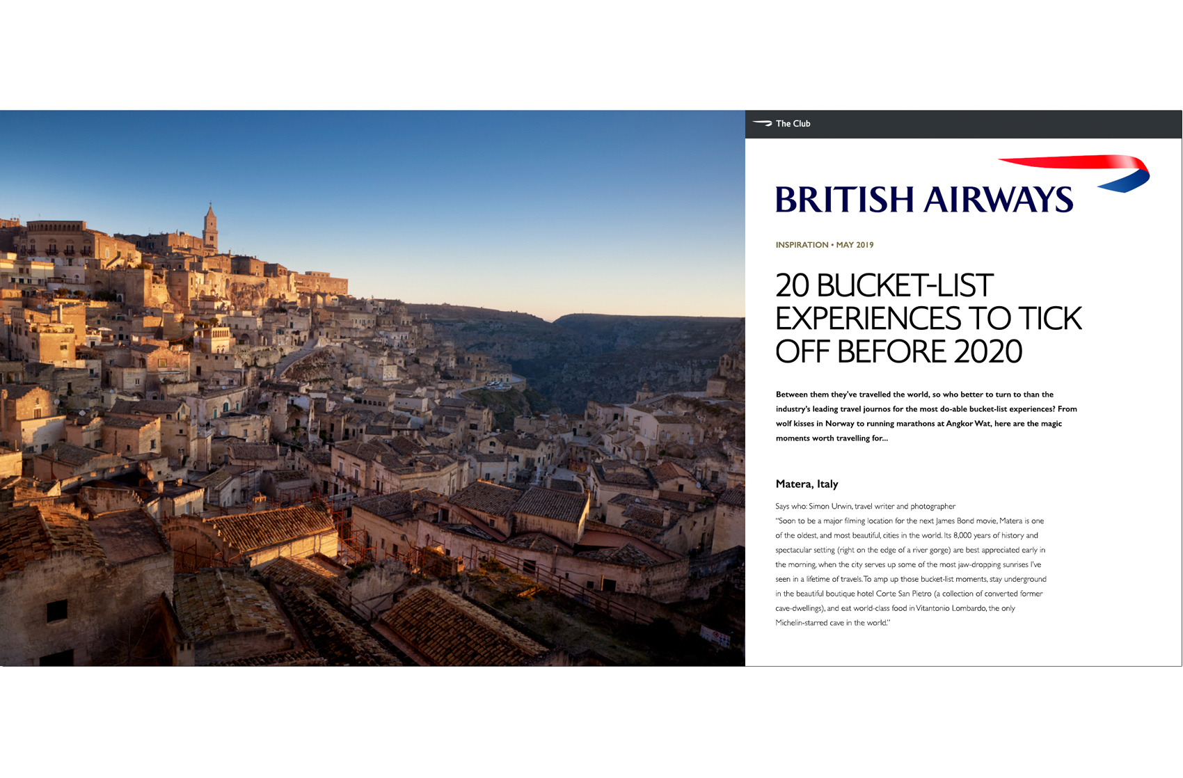 Matera, Italy | British Airways, The Club Magazine | Simon Urwin | Published Articles & Photography